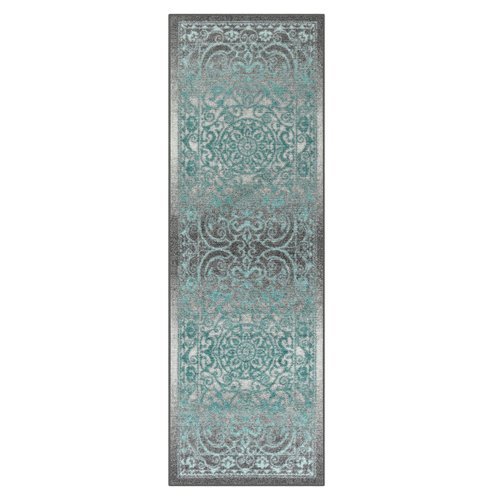 Maples Rugs Pelham Vintage Runner Rug Non Slip Washable Hallway Entry Carpet [Made in USA], 1'8 x 5, Grey/Blue
