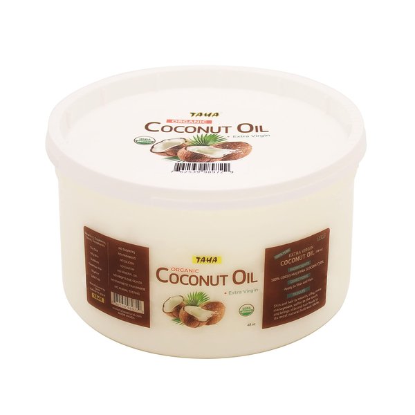 TAHA Coconut Oil, Extra Virgin, All-in-One Nourishment for Hair & Body, Protecting & Moisturizing – Great for Sensitive Skin, Natural Scent, 48 Oz