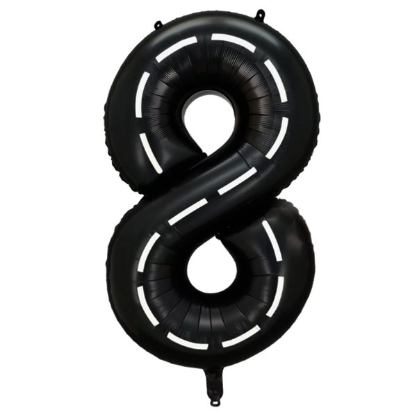 Race Car Balloons Number;40 Inch Big Mylar Foil Racing Number 8 Balloons Black Birthday Balloons for Boys Car Themed Truck Wheel Party Decorations Supplies