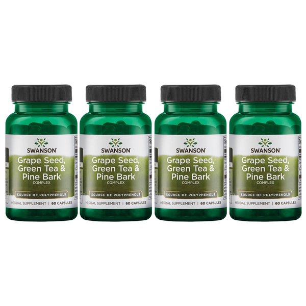 Swanson Grape Seed Green Tea '&' Pine Bark Complex Heart Cardiovascular Support Health Antioxidant Healthy Blood Pressure Polyphenols OPCS Herbal Supplement 60 Capsules (4 Pack)