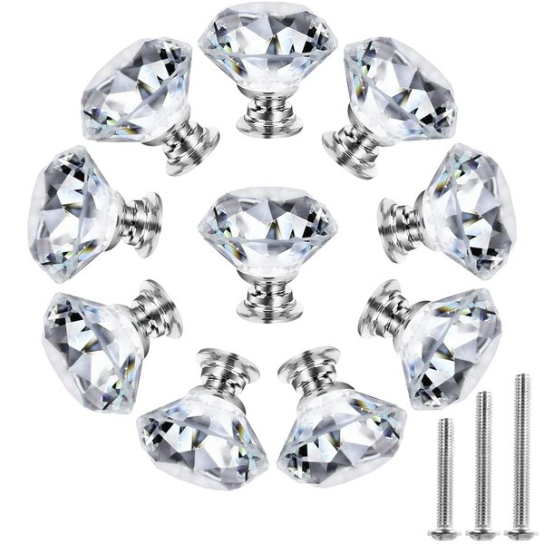 NORTHERN BROTHERS Crystal Cabinet Knobs - 30mm Diamond Pulls for Dressers and Drawers, 10 Pack