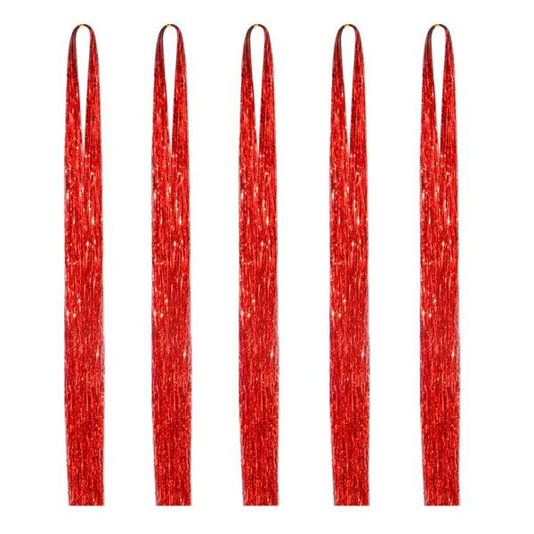Red Hair Tinsel 47 Inch 1000 Strands Glitter Tinsel Hair Extensions for Women and Girls, Sparkling Shinny Fairy Hair Accessories for Christmas New Year Halloween Cosplay Party