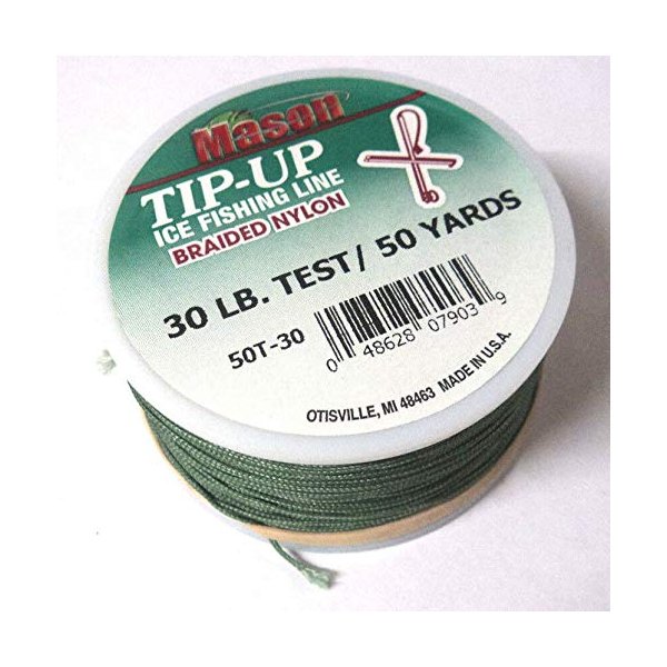 Mason Tip-Up Ice Fishing Line, Braided Nylon, Green, 30# Test 50 Yd #50T-30