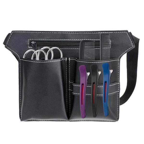 Hair Stylist Waist Apron with Waist Belt, Hairdresser Scissor Bag, Barber PU Leather Waist Pouch, Professional Hairdressing Tools Storage Holster, Short Length Salon Barber Apron Hairstylist Tool