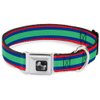Dog Collar Seatbelt Buckle Stripes Red Blue Green 18 to 32 Inches 1.5 Inch Wide