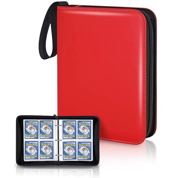 Trading Card Binder 4 Pocket,400 Pockets Card Binder for Pokemon Cards with Zipper,50 Sleeves Card Holder Compatible with Standard Card,Sport Card,Game Card-Gift for Boy and Girl (4-Pockets, Red)