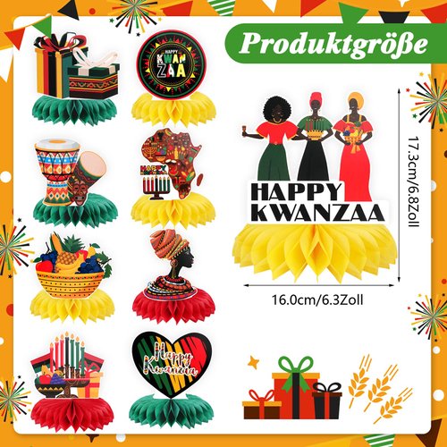 HOWAF 9 pcs Kwanzaa Table Centerpiece Decorations, Happy Kwanzaa Kinara Table Topper Signs African Heritage Honeycomb Centerpiece for Kwanzaa Festival Home able Party Supplies