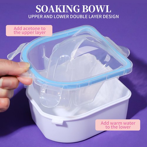 Teenitor Nail Soaking Bowl, Soak Off Bowl Nail Soaking Bowl Acetone Proof, Soak Off Gel Polish Remover Bowl, Manicure Bowl for Hand and Cuticle Peeler Scraper Cuticle Oil Nail File and Nail Buffer