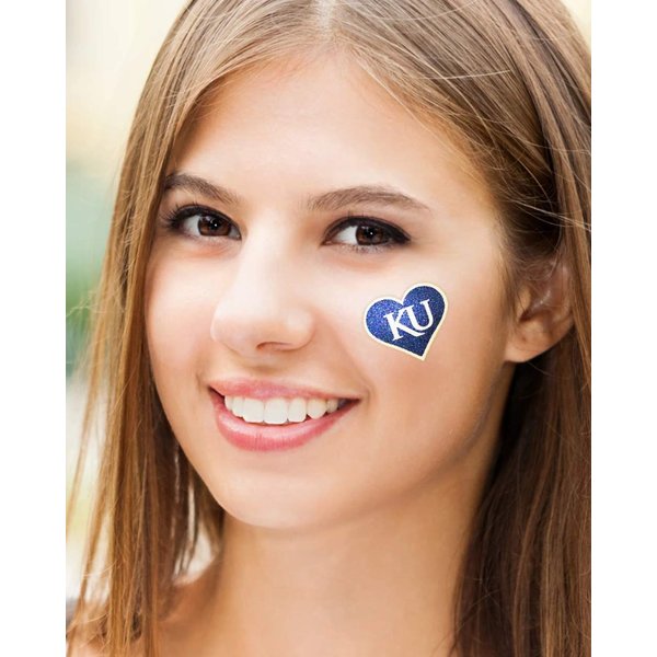 Kansas Heart Jayhawks Heart Face Sticker Glitter Tattoos Decal NCAA Fan Gear for Game Day, for College Sports Fans of All Ages, Kansas Heart 4 pack