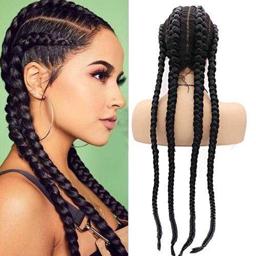 Black Braid Wig Long Braided Lace Front Wigs for Black Women Long Straight Twist Braided Wigs with Baby Hair Hairline Lace Front Wigs Box Lightweight Synthetic Wig Heat Resiatant Fiber Cosplay 30Inch