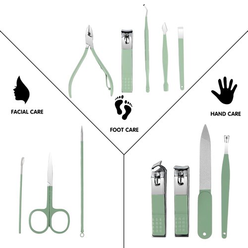 Manicure Pedicure Set - Nail Clippers Toenail Clippers Kit,Professional Manicure Kit Pedicure Kit,Nail Care Kit with,Green Travel Case, Set of 12