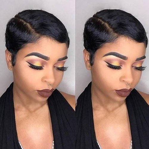 Rebecca Fashion Short Pixie Cut Lace Front Wigs Human Hair Side Part Wig 13x5.5x0.5 Glueless HD Lace Wig Pre Plucked with Baby Hair, 1B Color