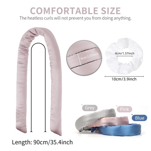 Silk Heatless Hair Curler，Mulberry Silk Overnight Heatless Curls Headband——No Heat Silk Hair Curlers to Sleep In，Heatless Hair Curler for Short Hair & Long Hair (Hair Curler+2 Hair Scrunchies)