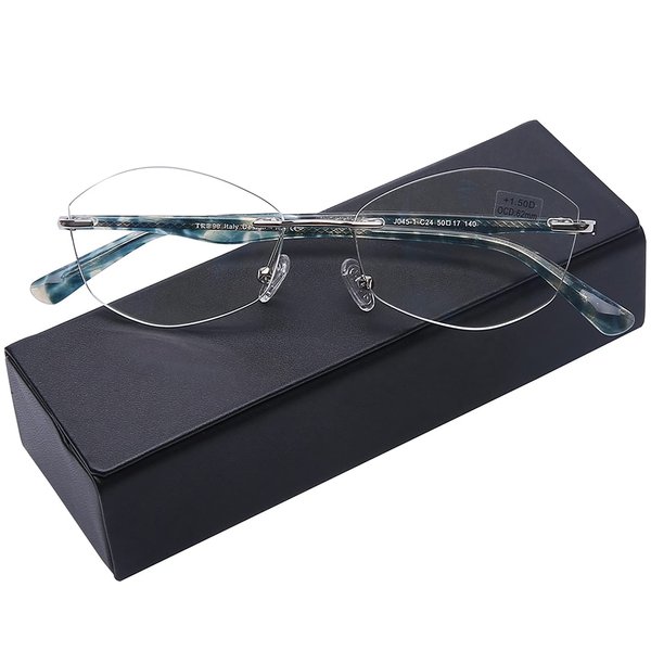 AQWANO Rimless Computer Reading Glasses Women Fashion Designer Blue Light Blocking with UV400 Protect Clear Lens Pattern Frame Ladies Readers,1.0