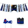 Outer Space Spaceship Theme 3 in 1 Birthday Party Supplies, Outer Space Astronaut First Birthday Decorations Kit
