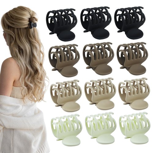 12 Pcs Double Row Teeth Four Color Small Clip Thin Hair Women Frosted Hair Clips Sturdy Hair Clip Cute Jaw Clamps Girls Black Beige Coffee Milk Tea Color