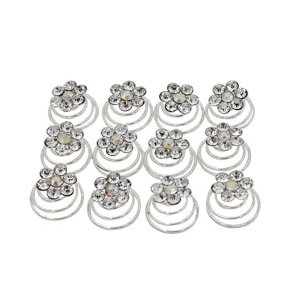24PCS Rhinestone Flower Spiral Hair Pin Crystal Hair Twisters Coils Hair Clips Metal Spiral Twist Hairpins Hair Pins Wedding Bridal Hair Accessories (White)