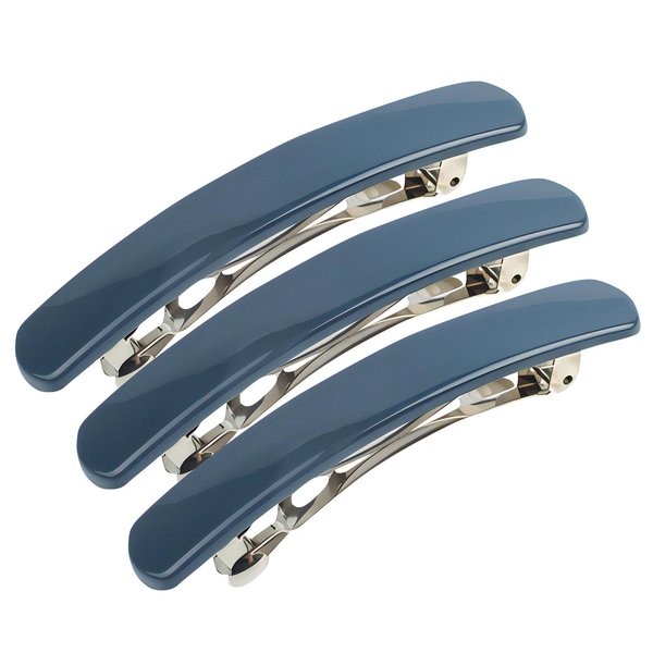 3 Pack Shiny Face Elegant Arched Triple Clipping French Barrettes Bow Tortoise Plastic Cover and Metal Clasp Style Bun Ponytail Clips for Thick Hair Chignon Hair Ornament (Navy Blue)