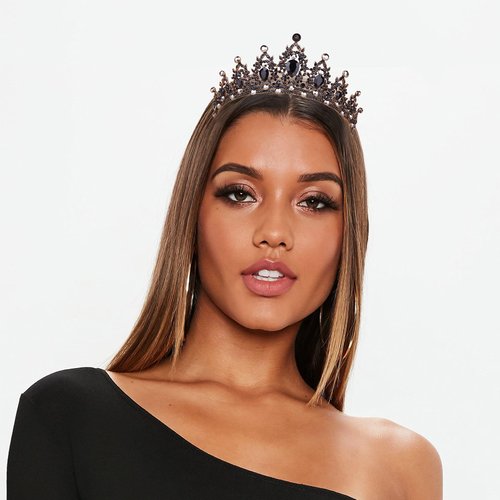 Crowns for Women, Vofler Black Tiaras w/Crystal - Baroque Witch Evil Queen Costume Headband for Bride Princess Flower Girl Birthday Halloween Cosplay Party Wedding Prom Quinceanera Pageant Homecoming