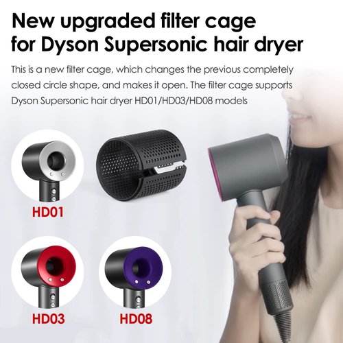 Updated Detachable Dustproof Outer Filter Cover for Dyson Supersonic HD15 HD01 HD03 HD08 Hair Dryer Attachment, Part Opening Design