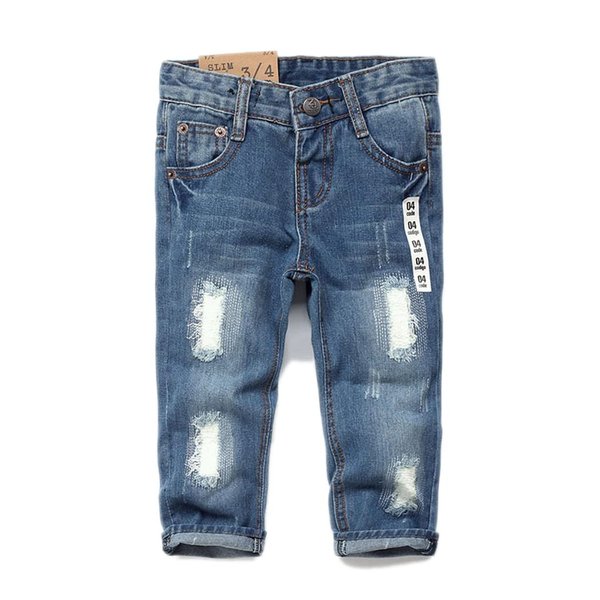 KIDSCOOL SPACE Baby Girl Boy Jean,D Ring Elastic Band Inside Ripped Denim Pants,Light Blue,2-3 Years
