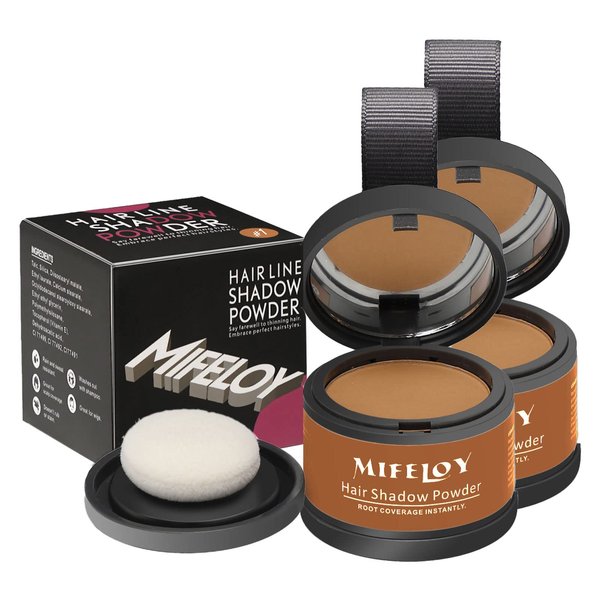 MIFELOY 2 Pack Root Touch Up Powder, Hair Color for Grays, Root Coverage for Women and Men, Concealer for Beard Line, Eyebrow, and Thinning Grey Hairline, Light Brown