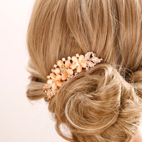 Missgrace Boho Luxury Glitter Sparkly Flower Blue Pink Crystal Rhinestones Hair Side Combs Hairpins Barrettes Bride Hair Clips Accessories for Women Girls (Champagne)