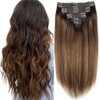 Clip in Hair Extensions Balayage Dark Brown Mixed Chestnut Brown Hair Extensions Clip in Human Hair Invisible Remy Natural Hair Extensions Silky Straight 120g 8pcs (20 inch, 2/6/2)