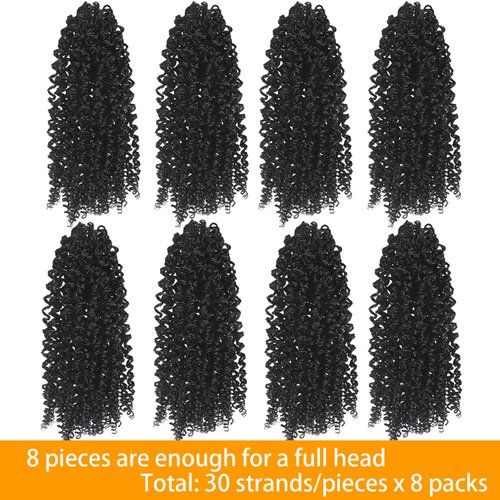 Yanky Twist Crochet Hair-8 Inch 8 Packs (30 Strands/Pcs) Prelooped Spring Twist Hair For Women Girl Natural Black Passion Twist Crochet Braids Hair Extensions (1B, 8 Inch)
