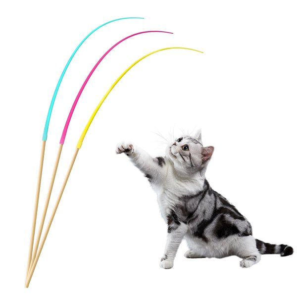 Cat Toy Wand, Interactive Cat Toy, Rubber-Like Simulation Mouse Tail and Natural Wooden Stick 2-in-1 Cat Toy Wand, Used for Stress Relief and Chasing Exercise(Three-Color Set)