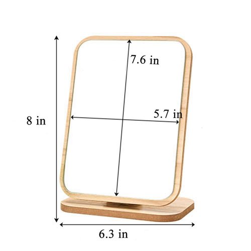 Aestivate Rectangle Compact Table Mirror Standing Wood Framed Mirror Desktop Mirror 90 Degree Rotating Mirror for Makeup Cosmetic