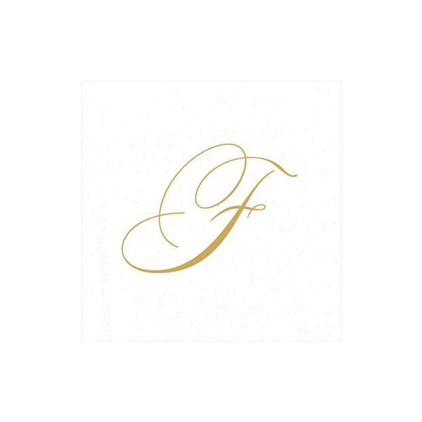 Caspari White Pearl & Gold Paper Linen Boxed Cocktail Napkins in Letter F - Pack of 30 (2900CG.F)