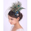 Anglacesmade Bridal Feather Hair Clip with Black Veil Peacock Feather Fascinator Bridal Short Veil for Wedding Prom Festival Party 20s Flapper Headpiece for Women and Girls