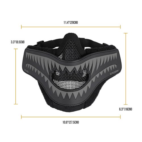 OneTigris X Storm Airsoft Mask Foldable Mesh Mask with Removable Shark Jaw Morale Patch (Black Teeth)