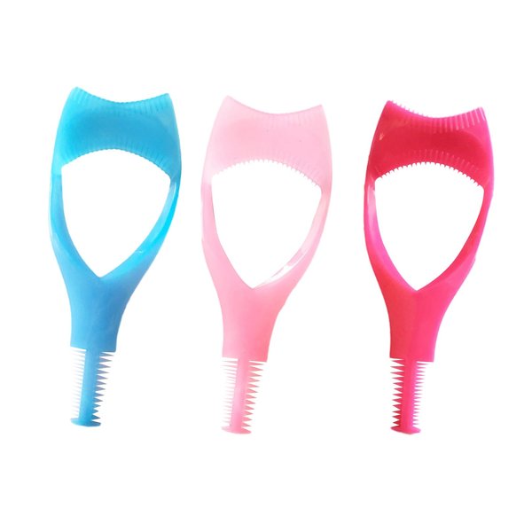 3 Pieces 3in1 Eyelashes Tools Mascara Shield, Lash Guard, Eyelash Guide Makeup Tool, Applicator Aid Accessories, Brushes Protector, Separator Comb, Eye Cover Helper Brush (Pink, Rose Red, Blue)