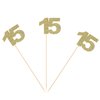 15th Birthday Centerpiece Sticks Gold Glitter Number 15 Party Table Toppers Flower Picks Anniversary Party Supplies - Pack of 10