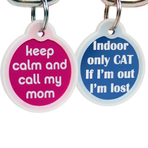 GoTags Funny Dog and Cat Tags Personalized with 4 Lines of Custom Engraved Text, Dog and Cat Collar ID Tags Come with Glow in The Dark Silencer to Protect Tag and Engraving, (Indoor Cat Only)