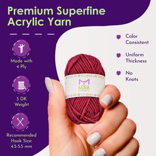 40 Assorted Colors Acrylic Yarn Skeins with 7 E-Books - 875 Yards of Perfect Yarn for Crocheting and Knitting Mini Project - by Mira HandCrafts
