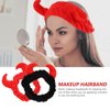 LALAFINA 2Pcs Facial Spa Headbands, Plush Devil Hair Band Face Wash Headband Soft Elastic Makeup Hairbands for Shower Face Washing (Black, Red)