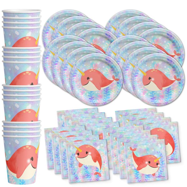 Narwhal Birthday Party Supplies Set Plates Napkins Cups Tableware Kit for 16