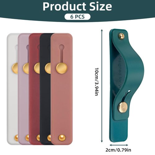 6PCS Phone Grips for Back of Phone, Silicone Phone Strap Grip Holder & Portable Telescopic Finger Strap Bracket for Phone Grip Strap, Phone Grip Holder for Most Smartphones ﻿