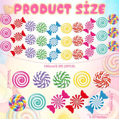 Windkream 5 Pack Candy Party Banner Decorations 29.5 ft Candy Paper Garlands Candy Paper Cutouts Lollipop Banner Sweet Candy Hanging Decor for Candyland Lollipop Christmas Birthday Party Supplies