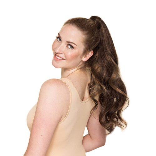 WENNALIFE Ponytail Hair Extension, 16 Inch 80g Dark Brown Mixed Chestnut Brown Ponytail Extension Human Hair Clip in Wrap Around Remy Human Hair Extension Hairpieces