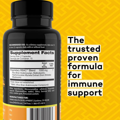 Daiwa PeakImmune4 Natural Immune Support Supplement with RBAC Rice Bran and Mycelia Extract from Shiitake Mushrooms - Ultra Strength