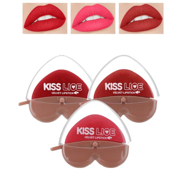 LYSdefeu 3 Colors Lazy Lipstick Set, Love Matte Velvet Lipstick Labiales Long Lasting Waterproof Non-stick Not Fade Lip Stain Lip Gloss, Easy to Color Lipstick Lazy Lip Makeup for Women Girl-02+05+09