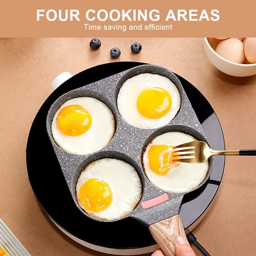 Bobikuke Egg Frying Pan, Fried Egg Pan Nonstick 4 Cups Pancake Pan Aluminium Alloy Cooker for Breakfast, Egg Pan Suitable for Gas & Induction (Black)