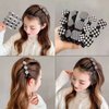 Braided Hair Clips for Women Satin Fabric Hair Clips Braided Hair Braided with 3 Small Clips Hair clip on forehead Shattering hair clip Duckbill Clip Black and white thousand bird grid 5 Pack
