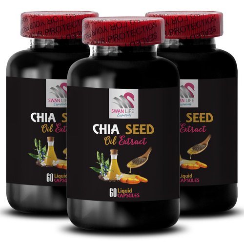Vegan-friendly - CHIA SEED OIL EXTRACT - Hair shine, Glow oil, Radiant skin, Body oil, Lightweight hydration, Non-greasy finish, Pure extract, Soft skin, Organic skincare 3 Bottle 180 Capsules