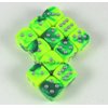 Green Yellow Gemini with Silver Pips 12mm D6 Dice Set of 12 Wondertrail WCX26854E12