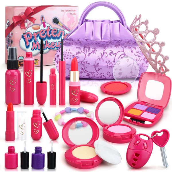 Toddler Girl Toys, Princess Pretend Makeup Kit for Girls, Kids Play Makeup Set for Kids 3-5 4-6, Toddler Makeup Kit with Fake Makeup Set, Car Key & Make up Toy for Age 3 4 5 Year Old Girl Gifts
